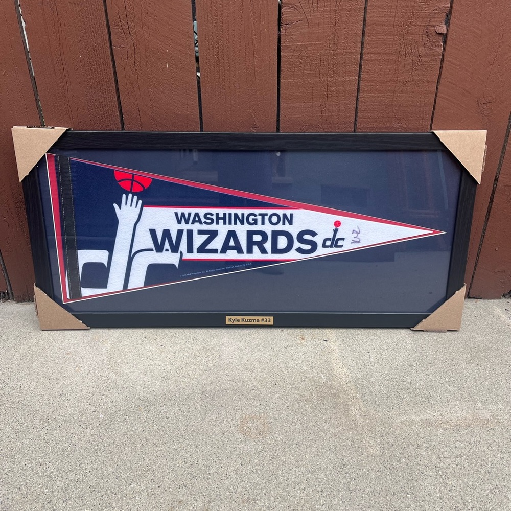 NEW! NBA Washington Wizards Kyle Kuzma Autographed Pennant Flag Frame 36x18”